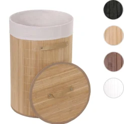 Wäschekorb -C21, Laundry Wäschebox Wäschesammler Wäschebehälter Wäschetonne, Bambus rund 59x35cm 50l ~ naturfarben ^ MCW New