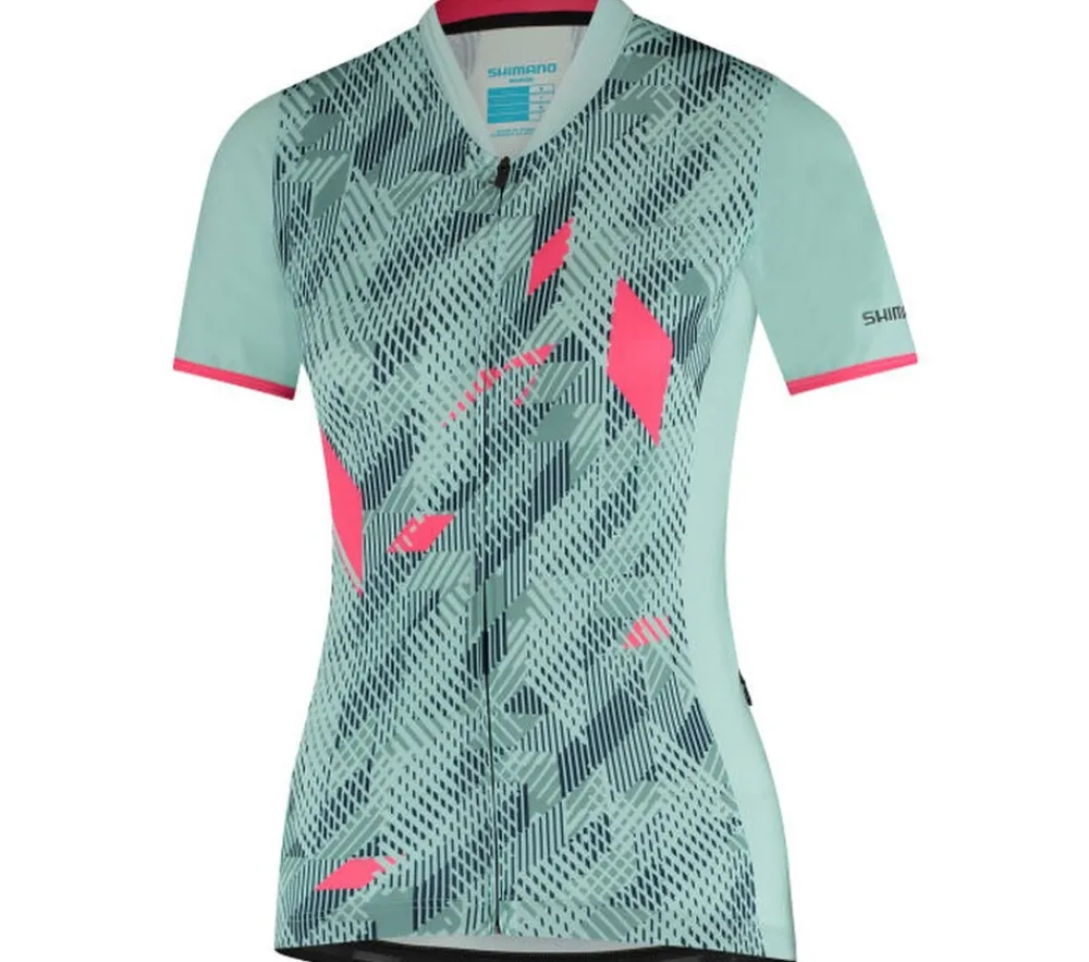 W's SAGAMI Short Sleeve Zip Jersey, Gray/Mint ^ Shimano