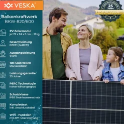 Veska 820 W / 600 W Balkonkraftwerk Photovoltaik Solaranlage Steckerfertig WIFI Smart Online