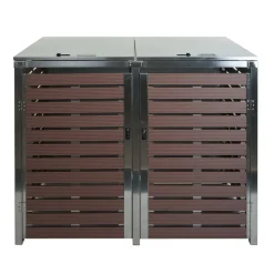 MCW XL 2er/4er Mülltonnenverkleidung -K14, Mülltonnenbox, 117x144x102cm WPC Edelstahl 88kg ~ anthrazit New