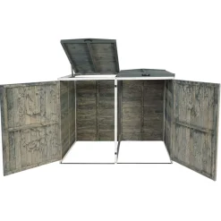 XL 2er-/4er-Mülltonnenverkleidung -H74, Mülltonnenbox, erweiterbar 126x158x98cm Holz MVG ~ grau-weiß ^ MCW