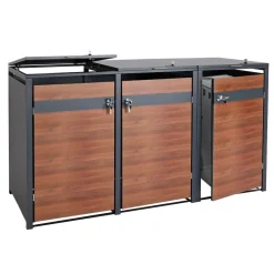 MCW XL 3er/6er-Mülltonnenverkleidung -J82, Mülltonnenbox, Metall 97kg, anthrazit ~ Kirsche-Holzoptik dunkelbraun