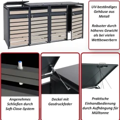 MCW XL 4er/8er-Mülltonnenverkleidung -J81, Mülltonnenbox, Metall 118kg anthrazit ~ Kirsche-Holzoptik dunkelbraun Discount