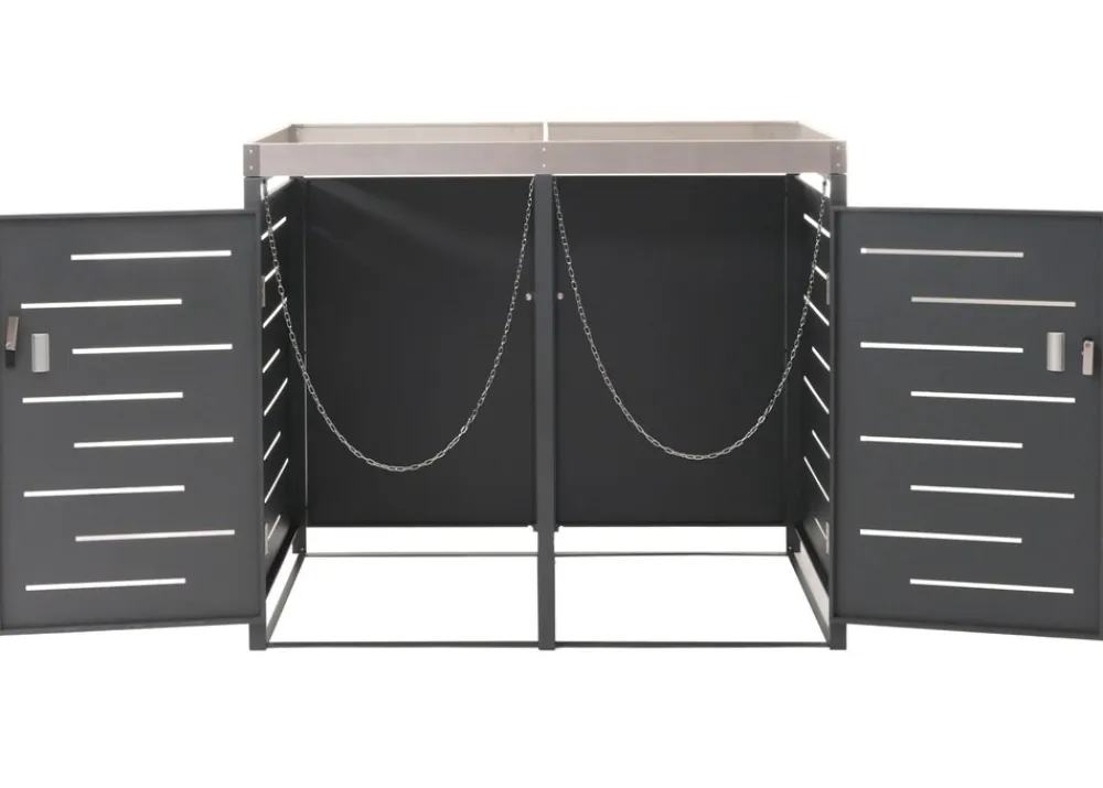 MCW XL 2er-/4er-Mülltonnenverkleidung -H40, Mülltonnenbox, Pflanzkasten Edelstahl-Metall 63kg 125x140x102cm erweiterbar New