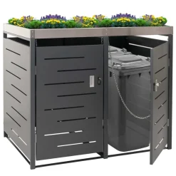 MCW XL 2er-/4er-Mülltonnenverkleidung -H40, Mülltonnenbox, Pflanzkasten Edelstahl-Metall 63kg 125x140x102cm erweiterbar New