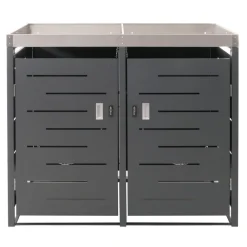 MCW XL 2er-/4er-Mülltonnenverkleidung -H40, Mülltonnenbox, Pflanzkasten Edelstahl-Metall 63kg 125x140x102cm erweiterbar New