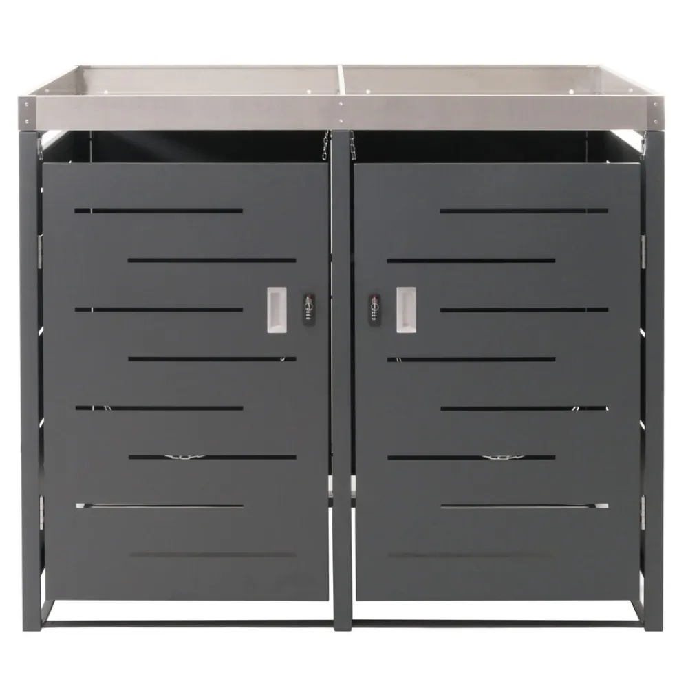 MCW XL 2er-/4er-Mülltonnenverkleidung -H40, Mülltonnenbox, Pflanzkasten Edelstahl-Metall 63kg 125x140x102cm erweiterbar New