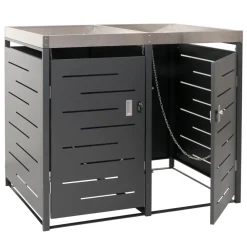 MCW XL 2er-/4er-Mülltonnenverkleidung -H40, Mülltonnenbox, Pflanzkasten Edelstahl-Metall 63kg 125x140x102cm erweiterbar New