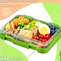 yummy buddy Kinder Brotdose 6 Fächern Klick-Verschluss BPA-Frei Grün ^ Ecosa Best