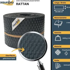 zaun|zu® Sichtschutzstreifen Rattan für Doppelstabmatten UV-beständig Anthrazit 10x 2,55m Schwarzbraun Hot