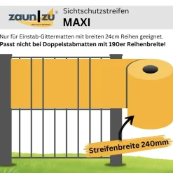 zaun|zu® Sichtschutzstreifen Premium Maxi für Doppelstabmatten 24cm hoch Lichtgrau 2,05m Grün Best