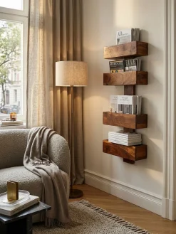 Zeitungsständer MUMBAI mit 2 Fächern Landhausstil, Dunkelbraun 30x10x72 cm ^ KADIMA DESIGN Sale