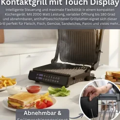 Digitaler Tischgrill Kontaktgrill 2000W mit Touch Display Fettauffangschale ^ Zilan Online