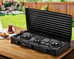 Gaskocher 3 flammig Campingkocher Kochfeld Gasherd schwarz ^ Zilan Hot