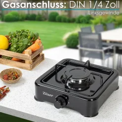 Gaskocher 1 flammig Campingkocher Kochfeld Gasherd schwarz ^ Zilan New