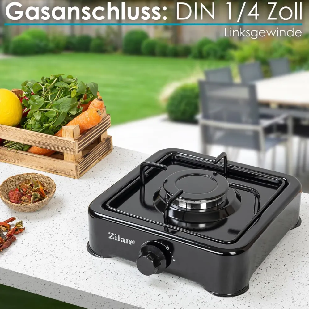 Gaskocher 1 flammig Campingkocher Kochfeld Gasherd schwarz ^ Zilan New