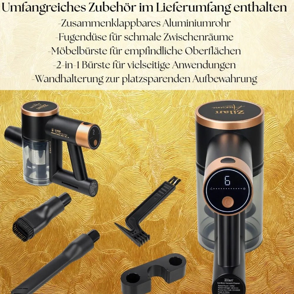 Kabelloser Akku Staubsauger LED Display HEPA Filter 18 kPa ^ Zilan New