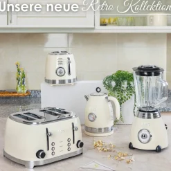 Retro Wasserkocher Edelstahl 1,7L kabellos mit 360° Basis 2200W Beige ^ Zilan Outlet