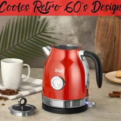 Retro Wasserkocher 1.7L Edelstahl Retro Design 2000W ^ Zilan Best