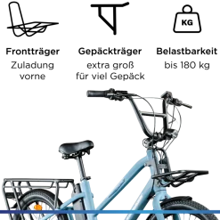 Zündapp Longtail M400 E Bike Lastenrad bis 180 kg 24 Zoll Elektrofahrrad 160-195 cm Mittelmotor Cargo Elektro Fahrrad 7 Gänge Pedelec blau Outlet