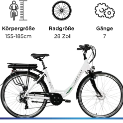 Z503 E Bike Damen ab 155 cm Damenfahrrad 28 Zoll Pedelec mit tiefem Einstieg retro Elektrofahrrad 7 Gang Schaltung E Fahrrad Stadtrad StVZO ^ Zündapp Hot